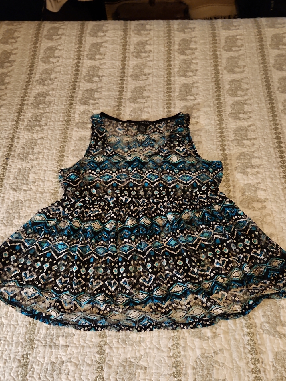 rue21 Blue, Black & Cream Printed Babydoll Top